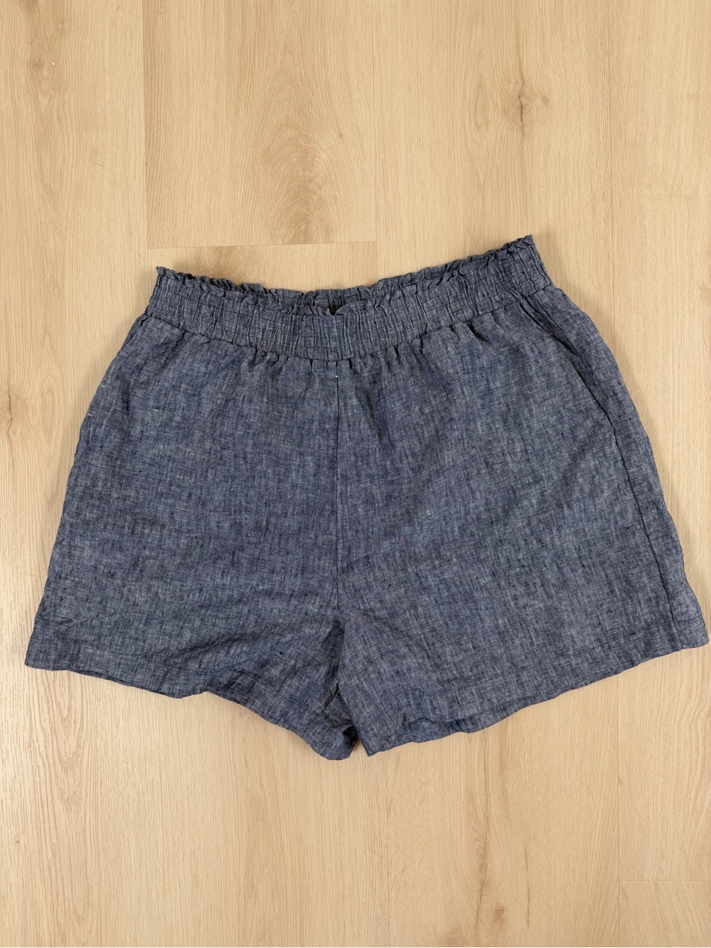 Saks Fifth Avenue Linen Chambray-Look High Waist Shorts - Blue